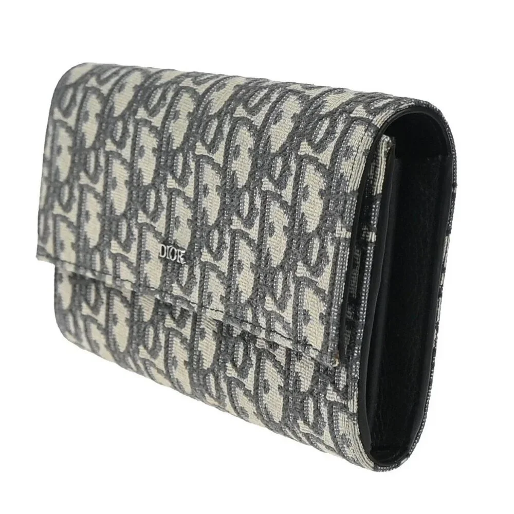 CHRISTIAN DIOR Logo Trotter Oblique Long Wallet Jacquard Leather Blue 81EG317